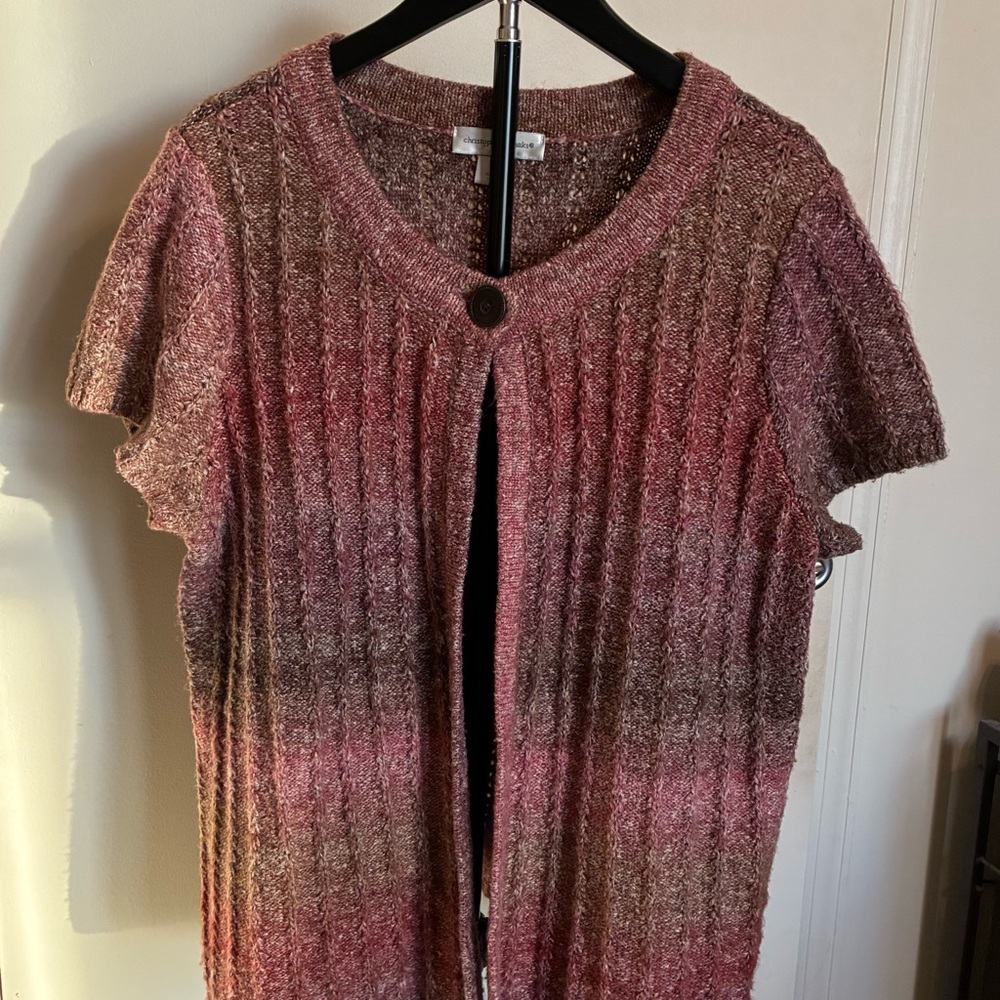 Christopher & Banks Ombre Pink/Brown Open Knit Short-Sleeve Cardigan Fall Boho L